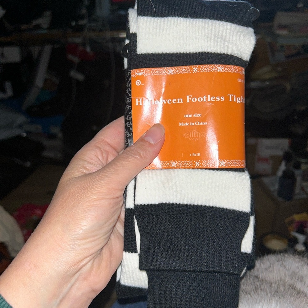 Target Black white stripe footless tight OS